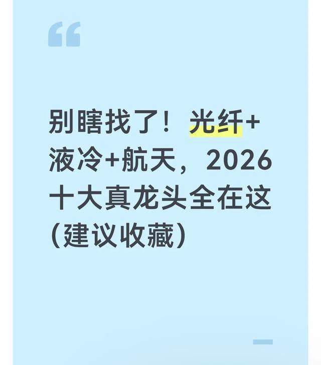 开云体育娱乐app安全-别瞎找了！光纤+液冷+航天，2026十大真龙头全在这（建议收藏）